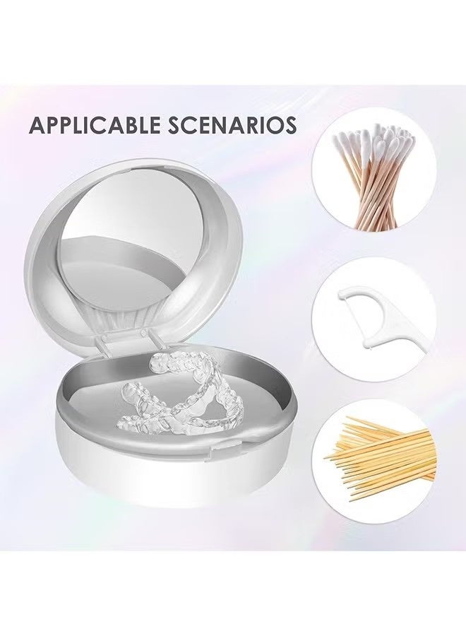 Portable Denture Case with Mirror, Storage False Teeth Container Cups Holder, Orthodontic Mouth Guard Case with Brush (White) - Image 2